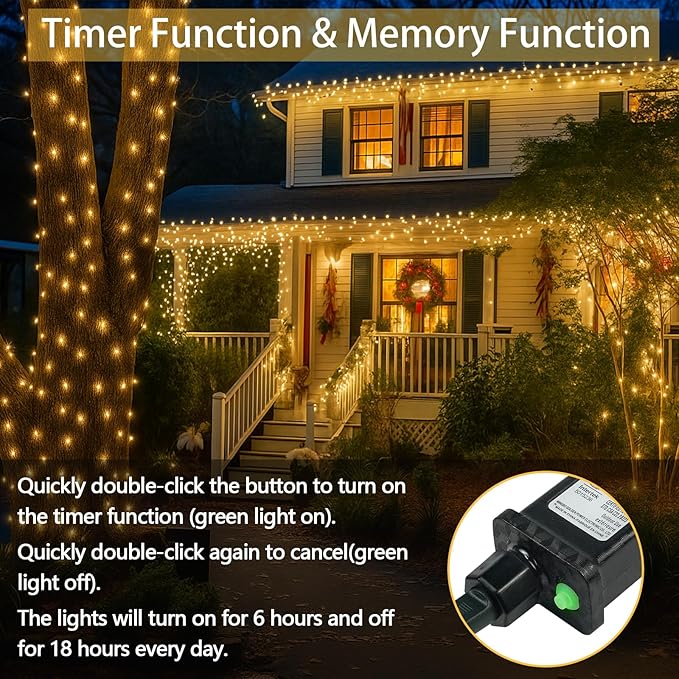 Connectable 200 LED Christmas Lights Indoor Outdoor with Timer, 66FT 13 Modes Warm White String Lights Waterproof, Twinkle Fairy Lights Plug in Clear Wire for Christmas Tree, Bedroom, Classroom Decor