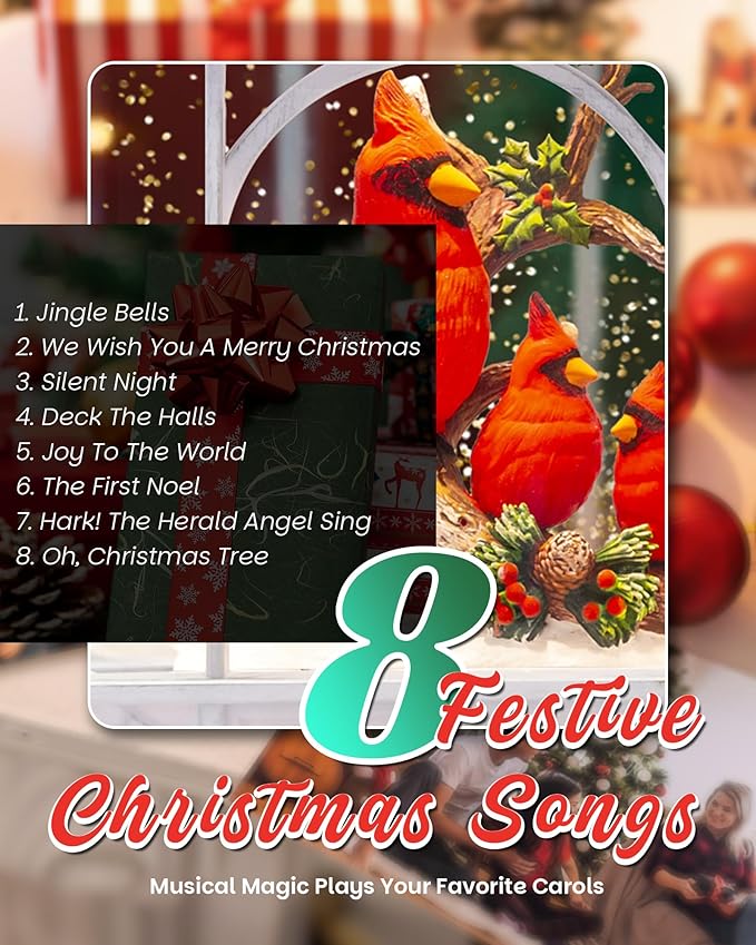 Large Christmas Cardinal Snow Globe Light up Lantern with 8 Songs, 9.84" White Christmas Snow Globes for Kids Adults, 6H Timer & Dual Power, Snowglobes Christmas Decorations Indoor Gifts Women Men