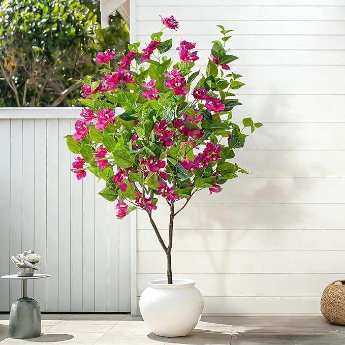 4FT Artificial Bougainvillea Tree Artificial Tree Tall Potted Fake Bougainvillea Trees for Outdoor Indoor Lifelike Potted Faux Plants with Wood Trunk and Flowers Office Wedding Home Decor