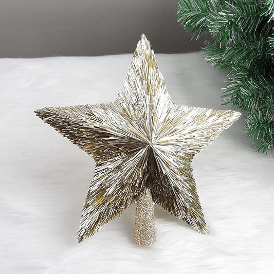 Elegant Christmas Star Tree Topper - Unique Champagne Gold Stars - Shatterproof Handmade Tree Top - Tinsel Decorations - Holiday Decor - Xmas Gift Christmas Ornaments - Toppers for Christmas Tree (8″)
