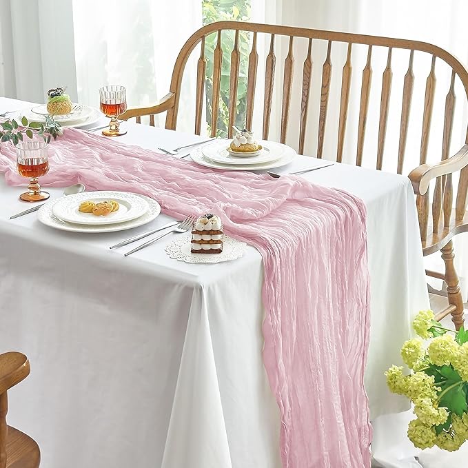 IVAPUPU 10 Pcs Cheesecloth Table Runner - 10ft Pink Boho Gauze Cheese Cloth Table Runners for Baby Shower Decoration Wedding Party Summer Garden Farmhouse Valentines Day Decorations