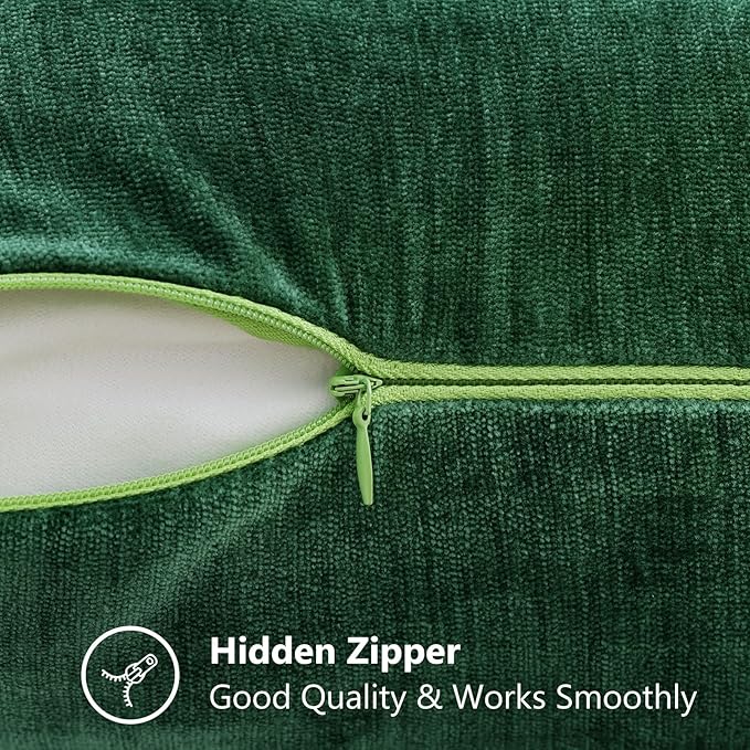decorUhome Chenille Green Christmas Throw Pillow Covers 20x20 Inch Set of 2, Decorative Soft Couch Pillow Covers Solid Dyed Accent Farmhouse Neutral Square Pillow Cases for Sofa