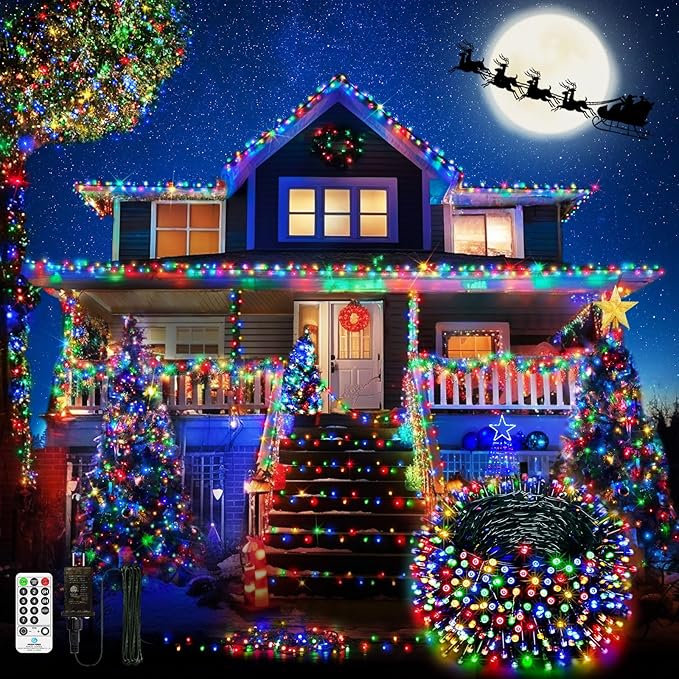 590FT 1500 LED Christmas Lights Twinkle Fairy Lights Outdoor Waterproof Super Long LED String Lights 8 Modes & Timer for Xmas Yard Tree Patio Wedding Holiday Party Decorations(Multicolor)