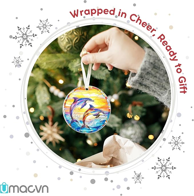 Dolphin Ornaments for Christmas Tree - Dolphin Ornament - Coastal Gifts for Women, Men - Coastal Christmas Ornaments for Tree - Acrylic Ornament 2025 & Card
