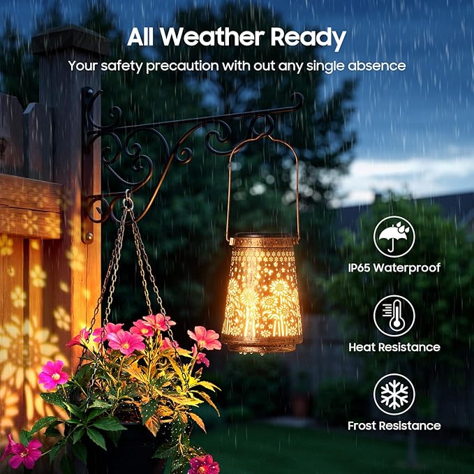 4 Pack Solar Lanterns Outdoor Waterproof Birthday Gifts for Women Mom Grandma, Hollowed-Out Metal Sunflower Hanging Solar Lantern Lights Outdoor Decor, 2 Modes Lights Decor for Yard, Patio