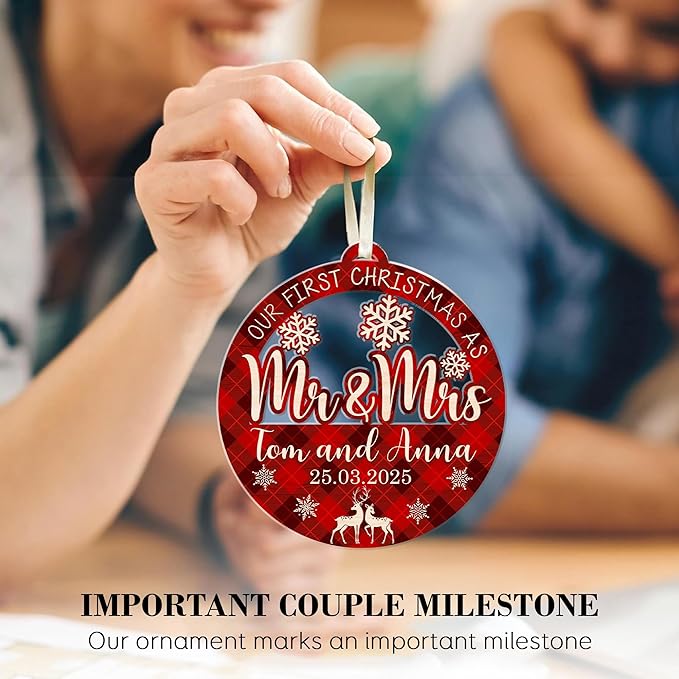 Personalized 2025 Our First Christmas Ornament, 1st Christmas as Mr and Mrs Ornament, Ornaments Wedding Gifts for Couples Married (Mr Mrs Custom)