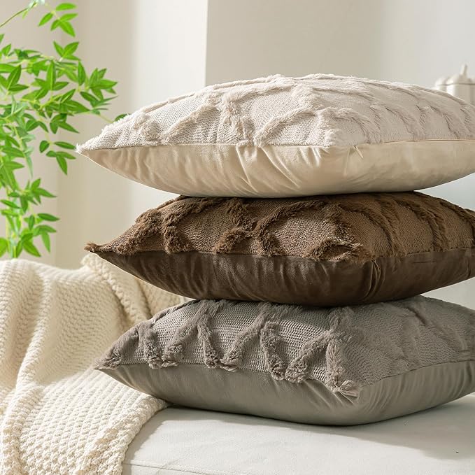 Set of 2 Soft Moroccan Throw Pillow Covers 22x22 Inch Plush Boho Decorative Pillow Cover Accent Cushion Case for Couch Sofa Bed, Cream White