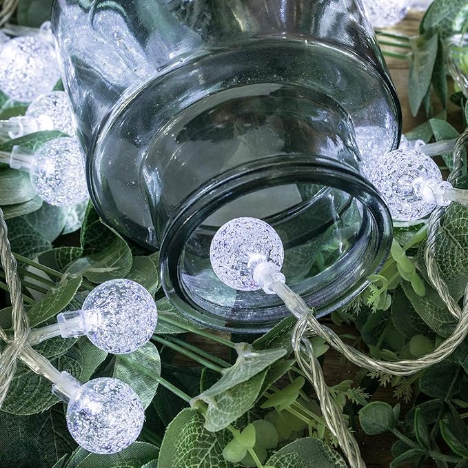 AWQ 100 LED 49 FT Globe Ball String Lights Crystal Bubble Ball Fairy String Lights Plug in with Remote 8 Modes Extendable for Indoor Outdoor Wedding Christmas Tree Garden Decor (White)
