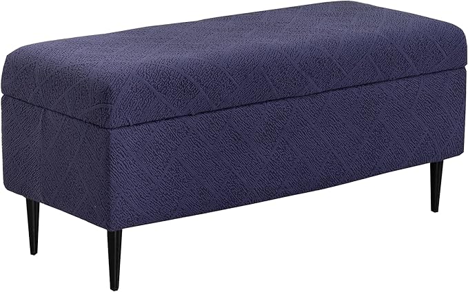 CRFATOP Jacquard Ottoman Stool Cover Stretch Folding Storage Footstool Bench Slipcovers Upholstered Foot Chest Chair Covers Washable Entryway Furniture Protector with Elastic Bands,M,Purplish Blue
