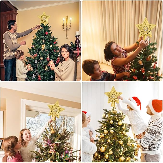 Christmas Tree Topper, 3D Rotating Pattern Projector for Xmas Tree Topper, Hollow Design Christmas Decorations,Christmas Decor