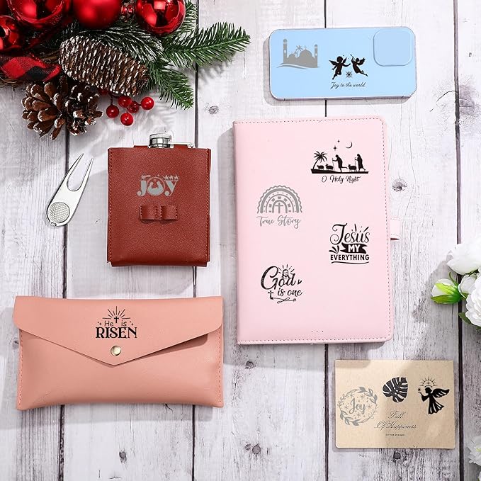 Fainne 100 Pcs Christmas Word Stickers for Crafts Christmas Vinyl Inspirational Stickers Waterproof Xmas Decals for Ornament Ball Wooden Cup Glass Water Bottle Decoration, 50 Style(Jesus)