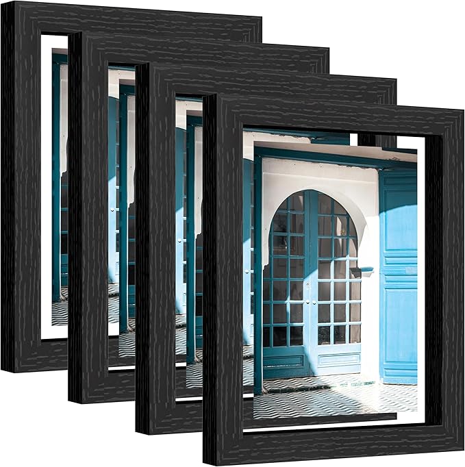 eletecpro 6x8 Black Floating Picture Frames Set of 4, Real Double Glass Picture Frames for Wall Mount, Vertical or Horizontal Display Multi-Size Photos and Artworks up to 6 x 8 Inches, Home Decor