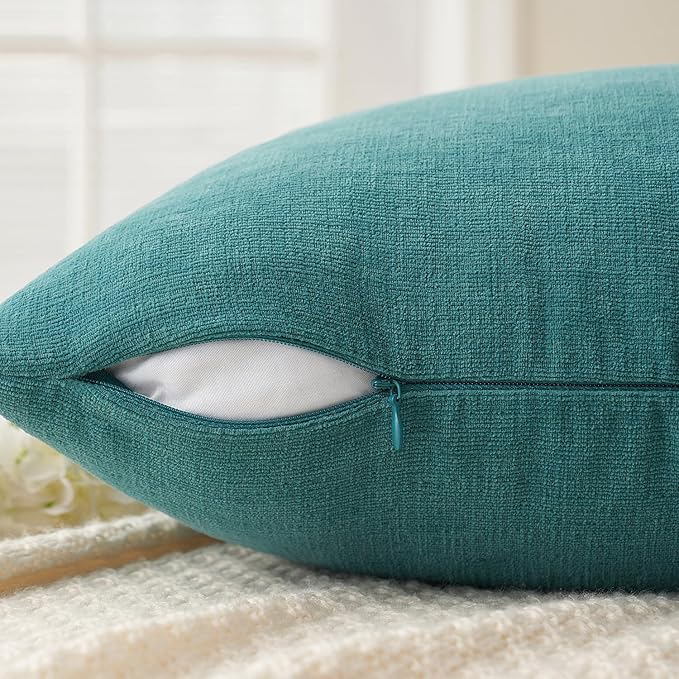 MIULEE Teal Couch Pillow Covers 16x16 Inch, Set of 2 Soft Chenille Decorative Square Throw Pillow Covers Farmhouse for Sofa Living Room Bed