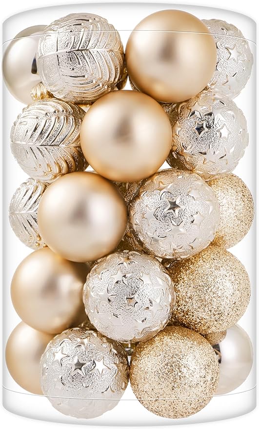 34ct Champagne Mini Christmas Ball Ornaments Shatterproof Plastic Christmas Tree Decorations for Xmas Party Home Office Holiday Decor -Small Size (1.57"/ 40mm)