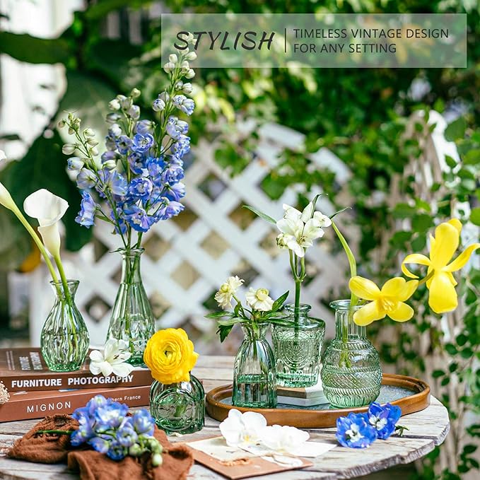 Glass Bud Vase Set, 16pcs Small Green Flower Vases for Table Centerpieces in Bulk, Mini Vintage Vase for Wedding, Home, Table Decoration