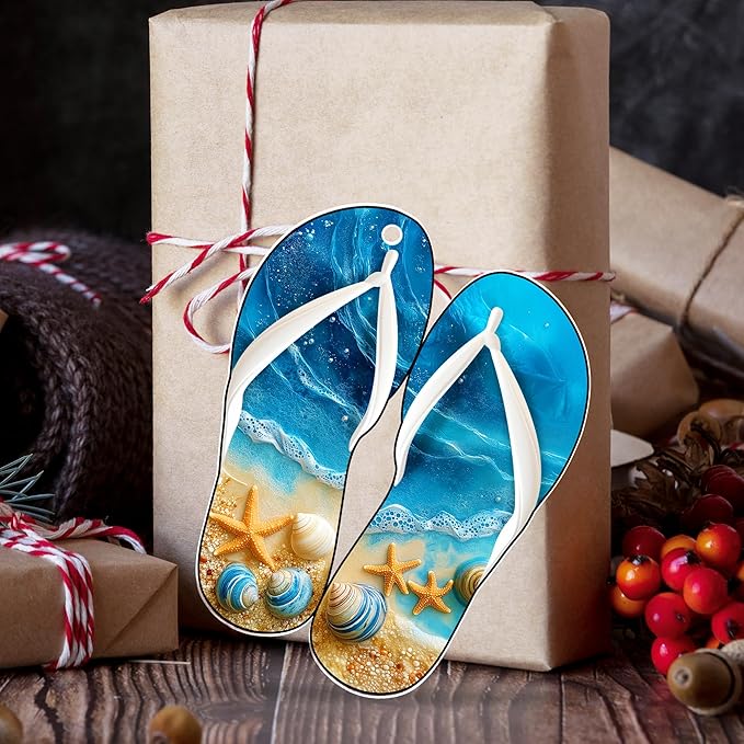 Beach Decor Christmas Decorations - Acrylic Christmas Ornaments 2025 for Xmas Decorations - Beach Gifts for Women Men, Nautical Ocean Gifts for Mom Dad Family Friend, Boho Coastal Decor