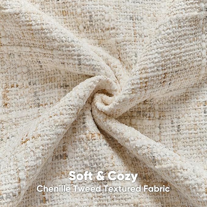 FUTEI Cream Decorative Throw Pillow Covers 24x24 Inch Set of 2,Soft Chenille Tweed Textured Euro Pillow Shams,Modern Home Decor for Couch Bed Living Room