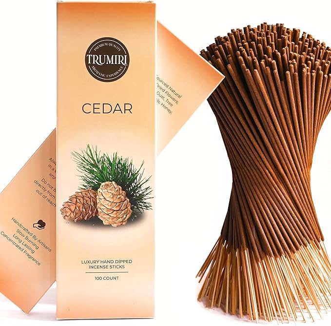 Cedar Incense Sticks - Pack of 100 Insence-Sticks Inciensos Aromaticos - Made with Natural Cedarwood Oil - Scented Insense Non Toxic Inscent Incence