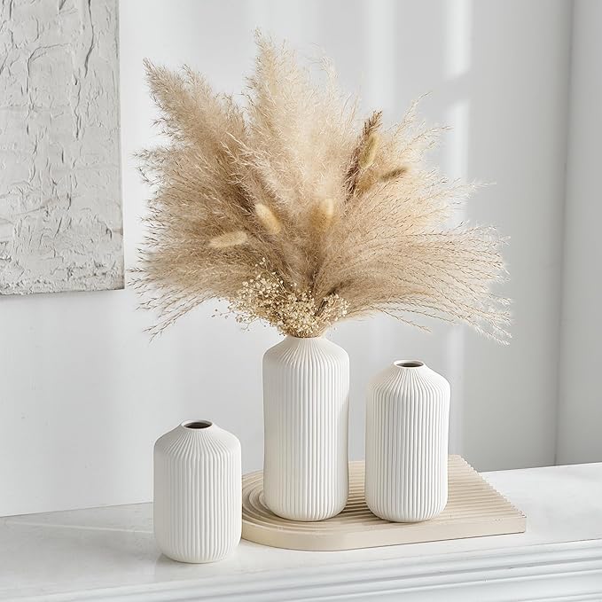 AWNR Ceramic Vase Home Decor: Set of 3 White Flower Vases Minimalist Vase for Flowers Modern Home Decor for Living Room Centerpiece Table Decorations