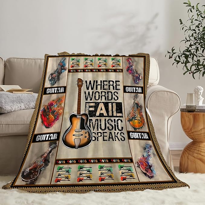Tijuboni Guitar Music Throw Blanket Guitar Gifts for Girls Boys Women Men Kids Adults Soft Flannel Fleece Blanket for Couch Sofa Bed Home Decor 40"x50"