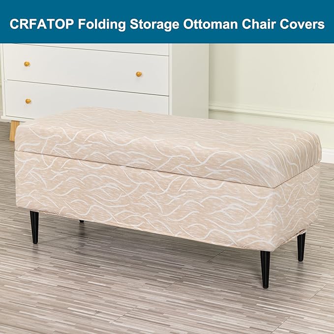 CRFATOP Printed Rectangle Ottoman Stool Cover Stretch Folding Storage Footstool Bench Slipcovers Upholstered Foot Chest Chair Covers Washable Entryway Furniture Protector with Elastic Bands,L,07