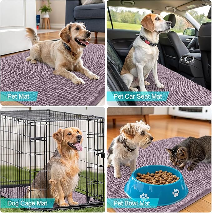 OLANLY Dog Door Mat for Muddy Paws 32x20, Absorbs Moisture and Dirt, Absorbent Non-Slip Washable Doormat, Quick Dry Chenille Mud Mat for Dogs, Entry Indoor Entryway Carpet for Inside Floor, Deep Plum