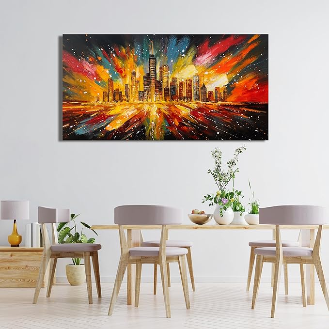 Canvas Wall Art Decor Wall Art Pictures for Living Room Canvas Art Wall Decor Modern Abstract Wall Art Prints Artwork for Walls Colorful City Wall Art Decor Kitchen Bedroom Office Wall Decor 20" X 40"