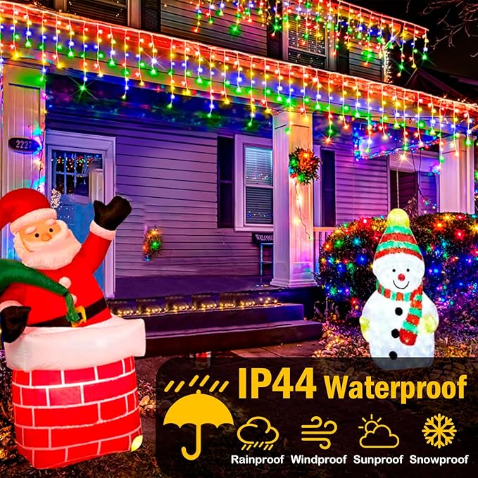 Color Changing Ice Lights, 164FT 1600 LED Outside with 320 Drops, 11 Modes Timer Waterproof Warm White to Multicolor String Lights for Christmas Eaves Party Decorations