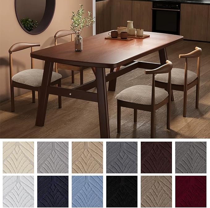 Genina Waterproof Dining Room Chair Cover Set of 4, Stretch Jacquard Seat Covers for Dining Room Chairs, Kitchen Parsons Chair Covers Slipcover Protector