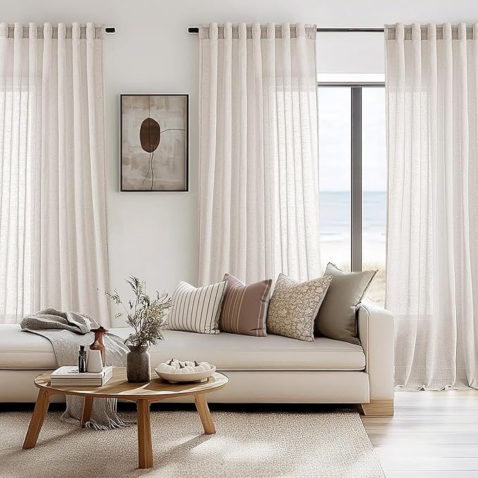 ANRODUO Cream Linen Curtains 84 Inch Length 2 Panels for Living Room Light Filtering Semi Sheer Back Tab Curtain Drapes for Bedroom Neutral Farmhouse Decor 84 Inches Long Natural Ivory Colored