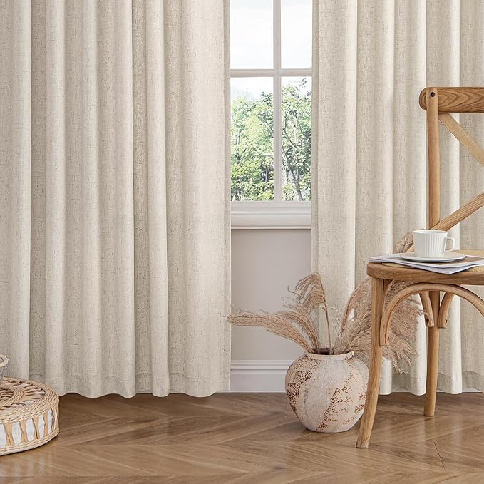 MIULEE Non-See-Through Privacy Linen Curtains 2 Panels, Light Filtering Window Curtains Farnhouse Textured Back Tab Semi Sheer Drapes for Bedroom Living Room, 52 x 90 Inches Long, Linen