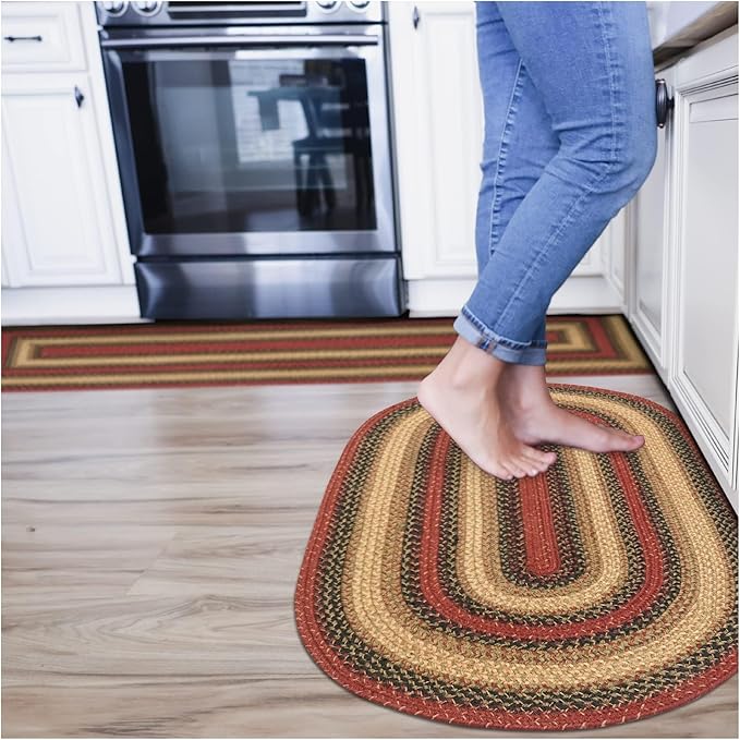 Homespice Highland Multicolor Braided Rug 2' x 3' Oval - Country Style Jute Kitchen Rug for Primitive Décor