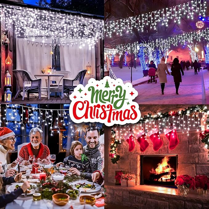 50FT 480 LED Christmas Lights Outdoor Decorations with 90 Drops Timer 8Mode Curtain String Lights Waterproof Plug in Fairy Lights for Indoor,Xmas,Party,Patio,Window,Fence,Trees Decor(Cold White)