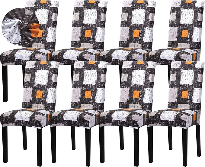 Sufdari Dining Chair Covers,Kitchen Chair Cover,Parsons Chair Slipcover,Spandex Chair Protectors for Dining Room Stretch Chairs Cover Set of 8 -Orange Square