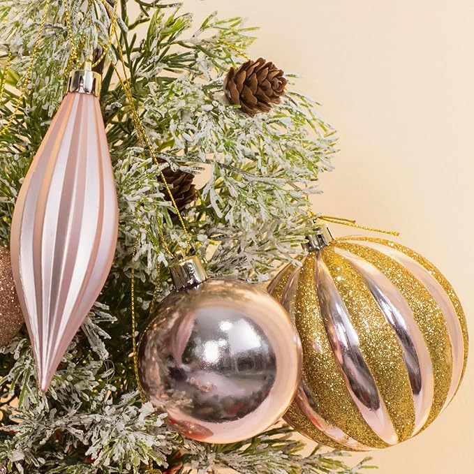 LARAINE Christmas Balls Ornaments 88 Pcs Decorations for Christmas Tree, Shatterproof Hanging Ball Variety Gift Set of Holiday Party Wedding Decoration (Rosegold)