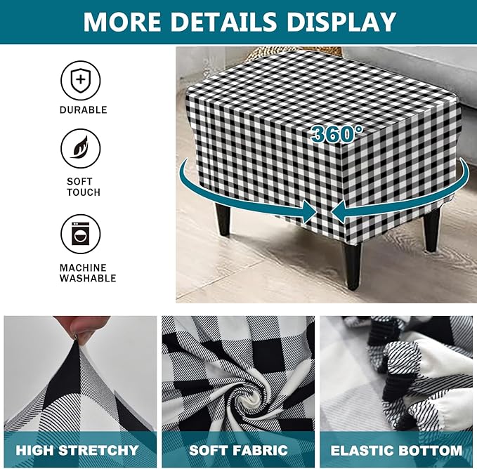 KRFOONN Stretch Ottoman Cover Slipcovers Rectangle Fit Length 39"-47" Footrest Stool Covers Printed Ottoman Cover for Foot Stool Furniture Protector with Non Slip Elastic Bottom, Color 21
