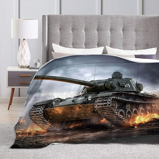 Tijuboni Military Tank Throw Blanket Army Gifts for Boys Men Girls Women Kids Adults Soft Flannel Fleece Blanket for Couch Sofa Bed Home Decor 60"x80"