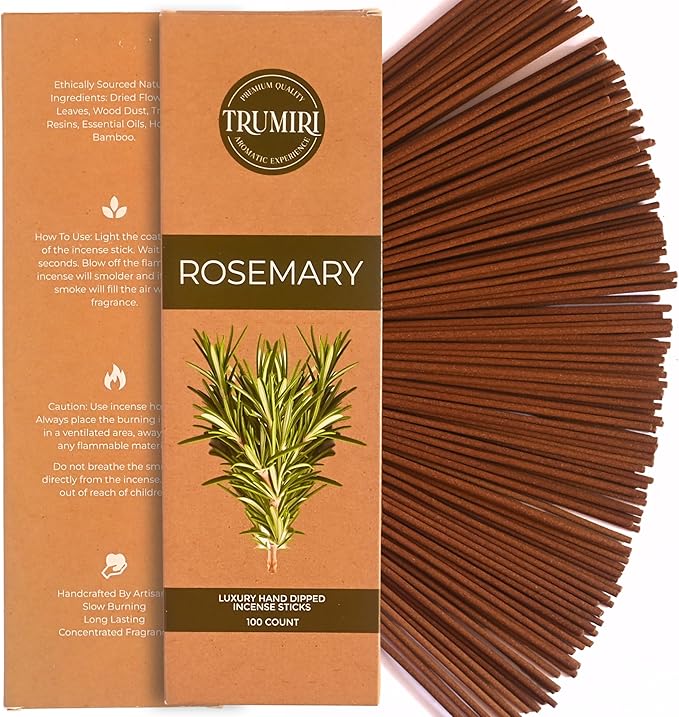 Rosemary Incense Sticks - Pack of 100 Inscents-Sticks Inciensos Aromaticos - Made with Natural Essential Oil - Scented Insence Non Toxic Agarbatti Incents