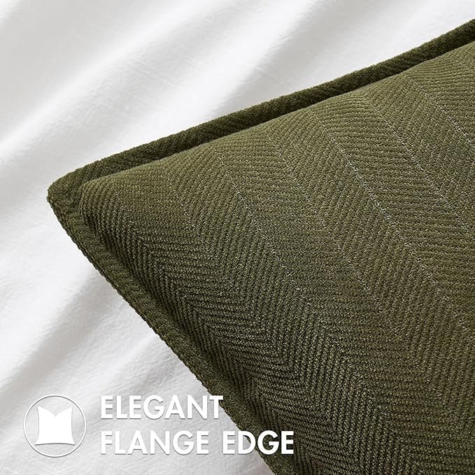 MIULEE Pack of 2 Olive Green Decorative Pillow Covers 26x26 Inch Soft Chenille Luxurious Couch Throw Pillows Boho Cushion Covers Euro Shams with Elegant Design for Sofa Bed Living Room Home Decor