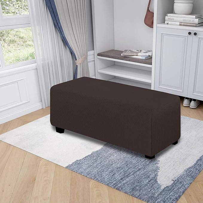 Easy-Going Stretch Ottoman Cover Folding Storage Stool Furniture Protector Soft Rectangle slipcover with Elastic Bottom(Ottoman X-Large,Chocolate)