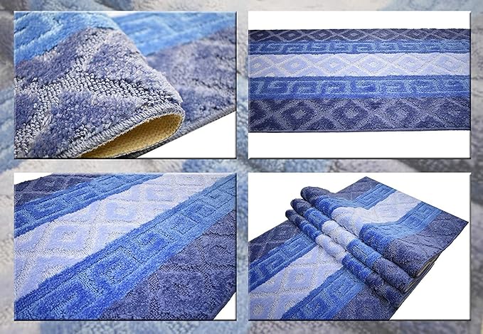 Custom Size Hallway Runner Rug, Slip Resistant, 26 Inch Wide X Your Choice of Length, Meander Blue, 26 Inch X 16 feet