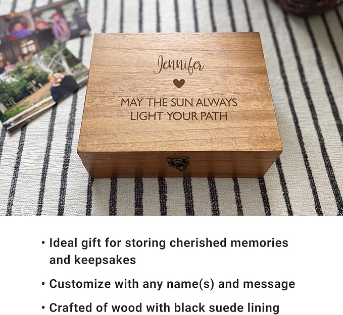 Let's Make Memories Personalized Wooden Keepsake Box With Hinged Lid - Wood Memento Box - Decorative Storage - Home Decor - For Couples, Wedding, Newlyweds - Laser Engraved - Couple's Heart