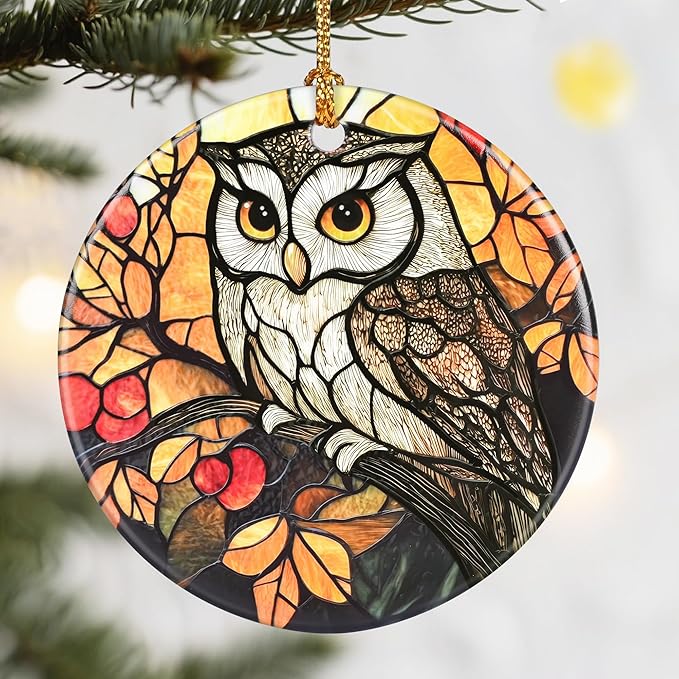 Christmas Ornaments, Dodosky 2.8in Ceramic Owl Ornament, Xmas Decor, Christmas Tree Ornaments, Xmas Decorations for Tree, Holiday Ornament, Gifts for Owl Lovers, Gifts for Women, Men