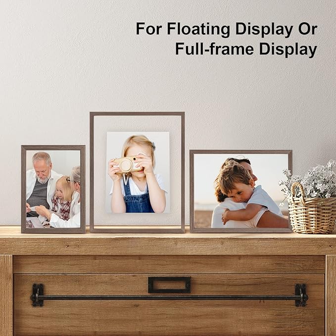 Egofine 12x12 Floating Frames Set of 2, Double Plexiglass Picture Frame, Made of Solid Wood Display Any Size Photo up to 12x12, Wall Mount or Tabletop Standing,Brown
