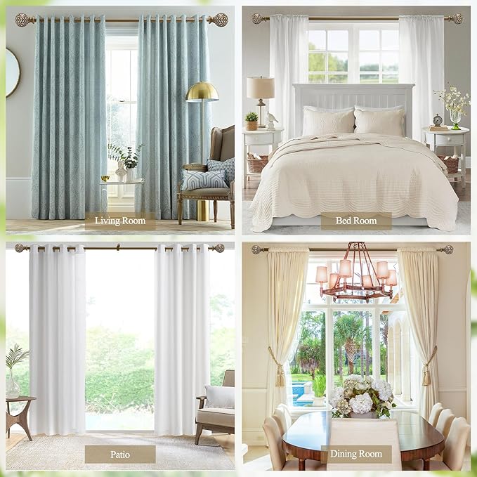 Boho Wooden Curtain Rods for Windows 28 to 48 Inches(2.3-4 ft), Adjustable-Heavy Duty 1" Diameter Drapery Rod with Imitation Wood-Grain Leaf-Pattern Finials - for Living Room & Bedroom，18-64''