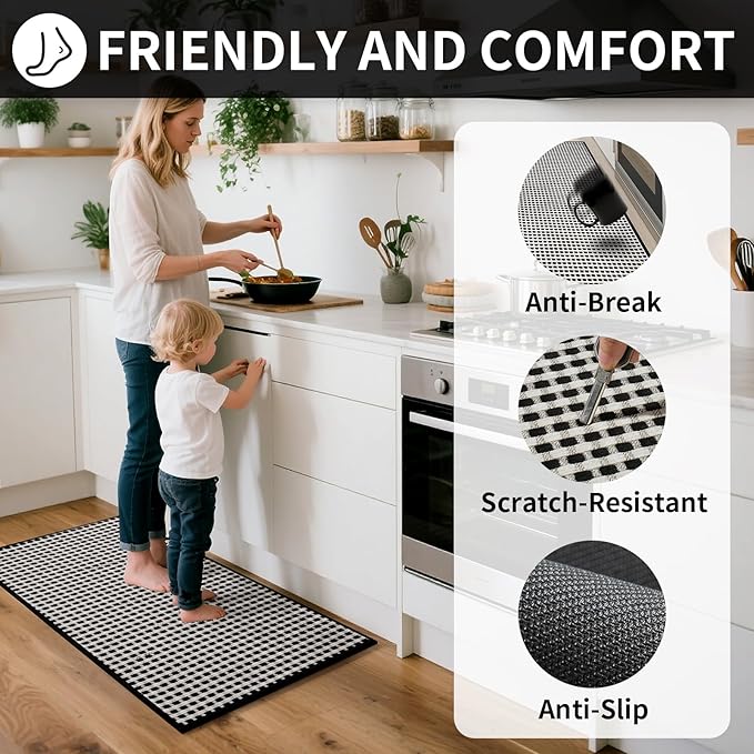Large Kitchen Runner Rugs Long Kitchen Mat Non Slip Washable, Super Absorbent Soft Chenille Braided Kitchen Mats for Floor, Rubber Backing Kitchen Sink Standing Mat, Easy Clean, Black 36"x71"