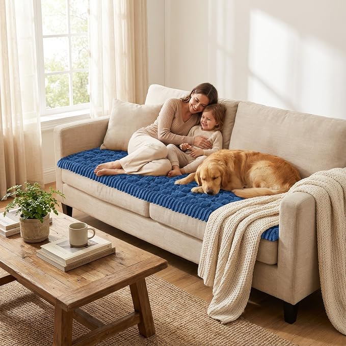 Smiry Pet Couch Cover for 3 Cushion Sofa, Non-Slip Fuzzy Couch Cover for Dogs Washable, Thick Soft Sofa Slipcovers Cushion Protector Pet Friendly (Navy, 27.6" x 88")