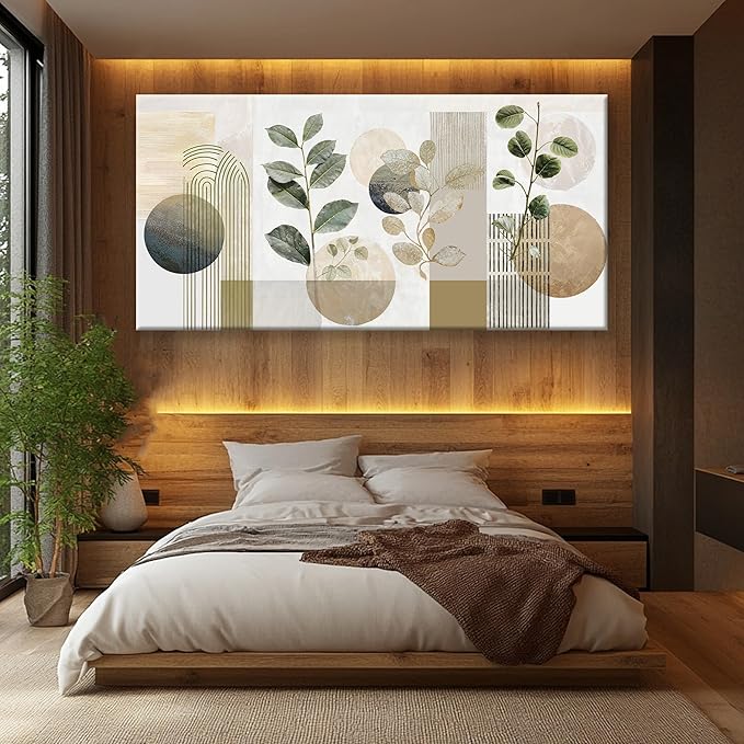 Large Boho Green Wall Art For Living Room Prints 39x78 In Green Botanical Boho Wall Art Modern Sage Bohemian Canvas Art Wall Decor Natural Abstract Geometry Lines Prints Picture Ready To Hang