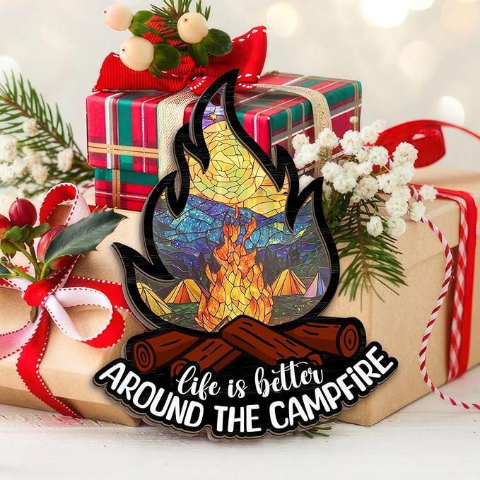 Camping Ornaments for Christmas Tree - Suncatcher Christmas Ornaments 2025 - Happy Camper Gifts for Men Women Family Friends, Camper Ornament, Camping Gifts for Nature Lovers, Travel Ornament