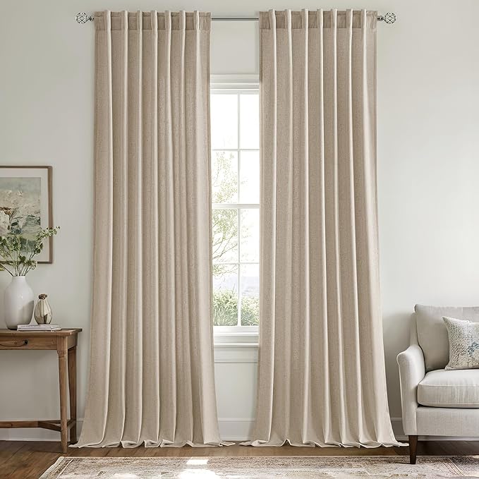 MIULEE Non-See-Through Privacy Linen Curtains 2 Panels, Light Filtering Window Curtains Farnhouse Textured Back Tab Semi Sheer Drapes for Bedroom Living Room, 52 x 90 Inches Long, Taupe